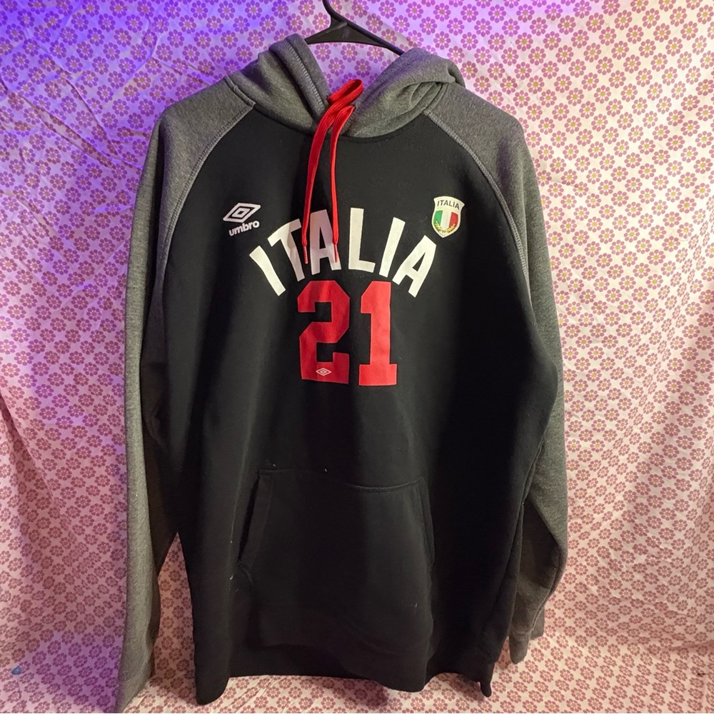 Umbro Italia Hoodie #21 Soccer‎ Pullover Sweatshirt Black/Gray XL Italy